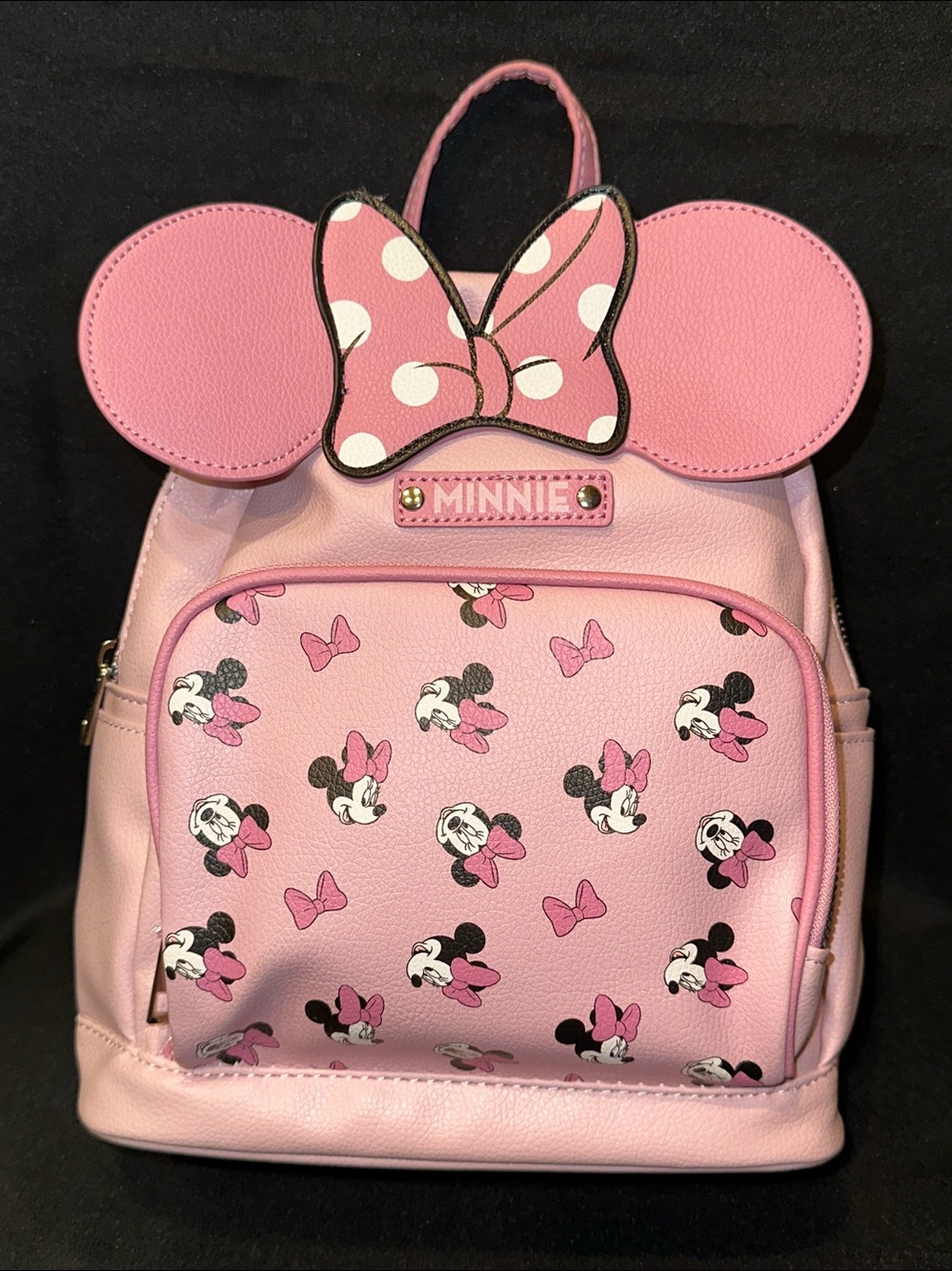 NWT Disney Minnie Mouse Pink Bow & Ears Small Faux Leather Backpack